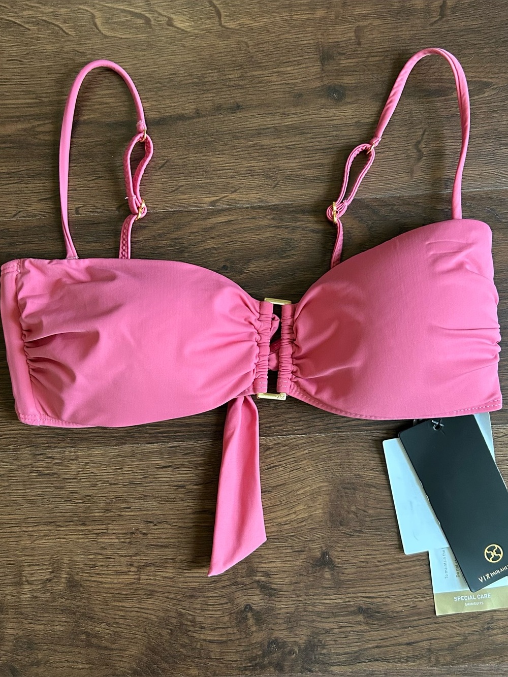 ViX Paula Hermanny Square Bandeau Swim Bikini Top Pink Medium